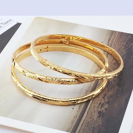 Low Price 3PCS Carved 18k gold filled Girls Bracelet 57mm Women 