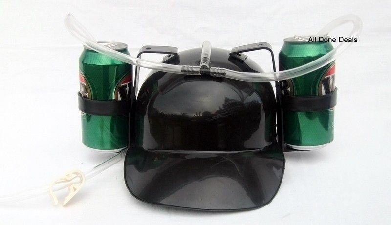 Dual Drinking Can Holding Hat Helmet   Beer Coke BLACK  