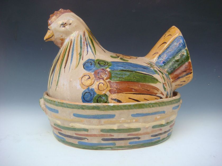   vintage Mexican Tlaquepaque chicken casserole pot 11 1/2 long  