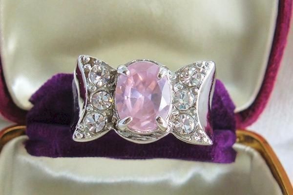 CHUNKY PINK CLEAR CZ SILVER TONE COSTUME RING SZ 9.5  