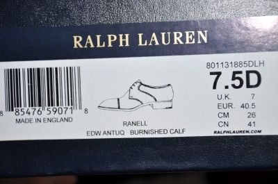 Ralph Lauren PURPLE LABEL Edward Green Captoe Shoes 7.5 D  