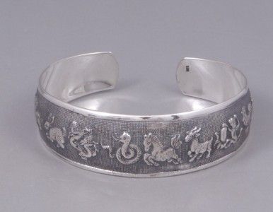 CHINISE ZODIAC 925 STERLING SILVER BRACELET BANGLE CUFF  