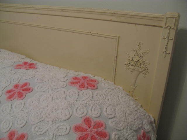 Vintage Sligh Bed suite armoire shabby white roses  