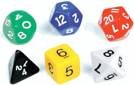 POLYHEDRA DICE SET OF 6 PROBABILITY MATH MANIPULATIVES  