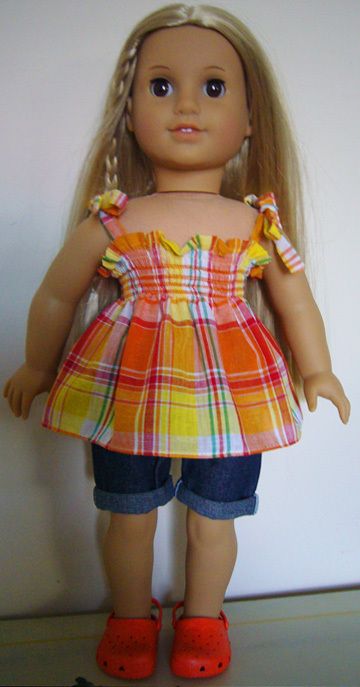 DOLL CLOTHES fits American Girl Shorts, Blouse, & Crocs  