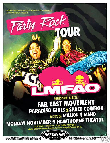 LMFAO PARTY ROCK TOUR 2009 CONCERT POSTER HIP HOP RAP  