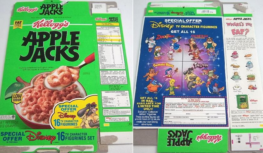 1992 Apple Jacks 16 Disney PVC offer Cereal Box vvv27  