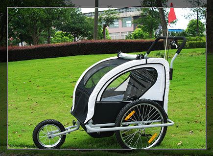 Double Baby Bicycle Bike Trailer Stroller 2 IN 1 Kids Children White 