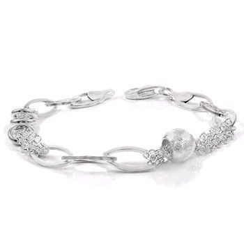 STERLING SILVER WOMENS NR19 DIAMOND CUT BALL BRACELET  