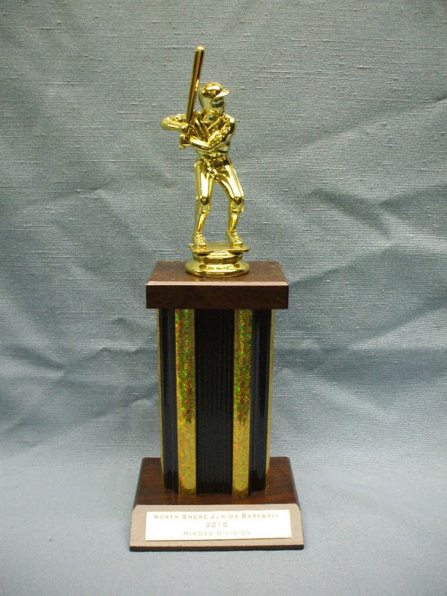 male batter baseball trophy male award black column cherry finish wood 