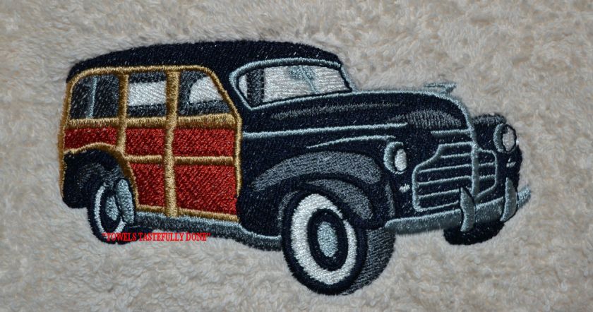 WOODY STATION WAGON CLASSIC CAR  SET BATH HAND TOWELS  