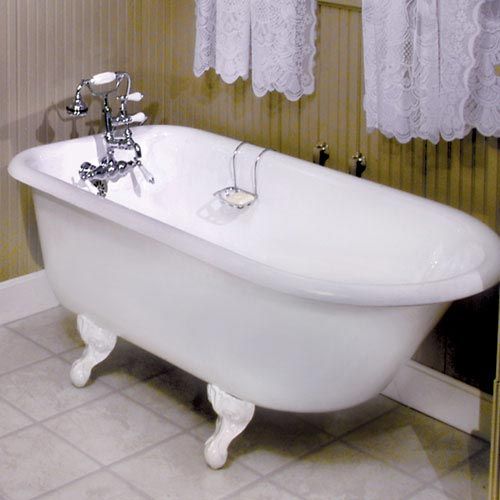 58 Cast Iron Clawfoot Tub (White Feet / No Tap Holes)  