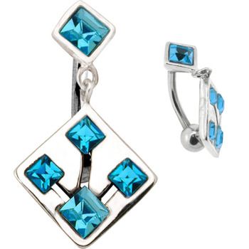 Aqua Square Modern Reverse Belly Button Ring  