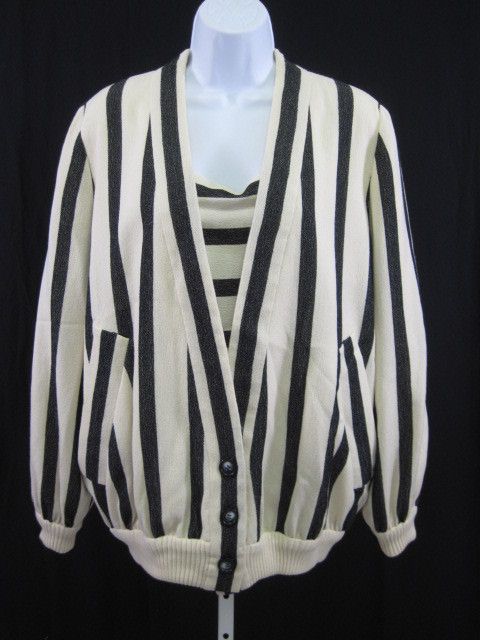 BILL BLASS Yellow Gray Stripe Tank Top Cardigan Set 12  