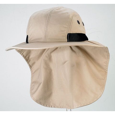 MENS KHAKI FISHING BOATING SUN FLAP LG BILL HAT CAP  