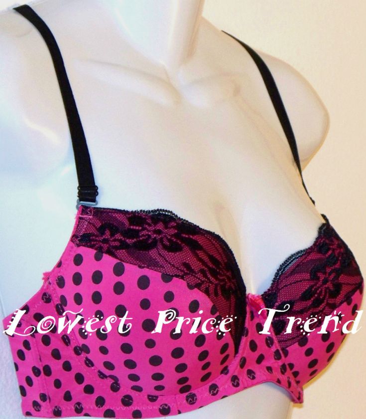 BRAS BR9477PL LOT POLKA DOT LACE NECKLINE 38B UNDERWIRE LIGHTLY 