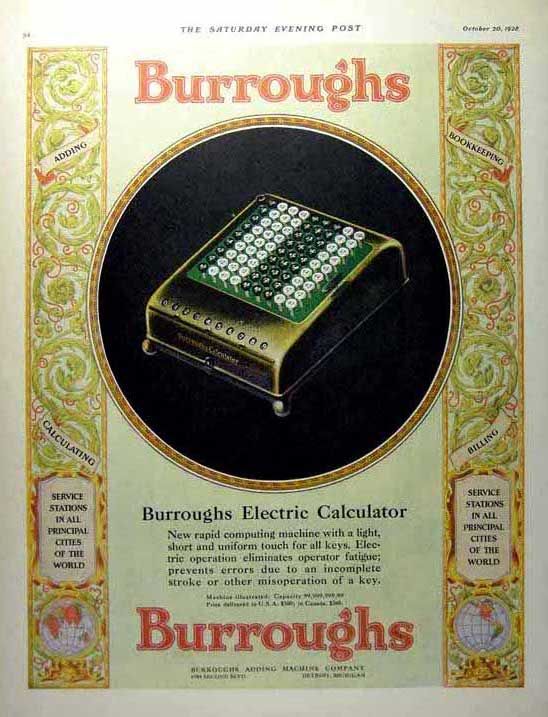 1928 Burroughs Adding Machine electric calculator AD  