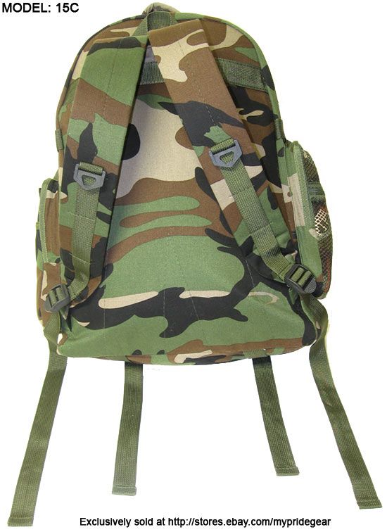 Camo Military Backpack Bag Rucksack Woodland Ruck 15C  