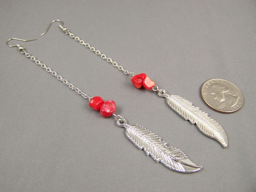 long feather chain dangle shoulder duster earrings  