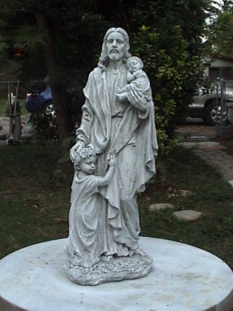 24 Standing JESUS w/ CHILDREN GARDEN STATUE Gray Cement/Concrete 