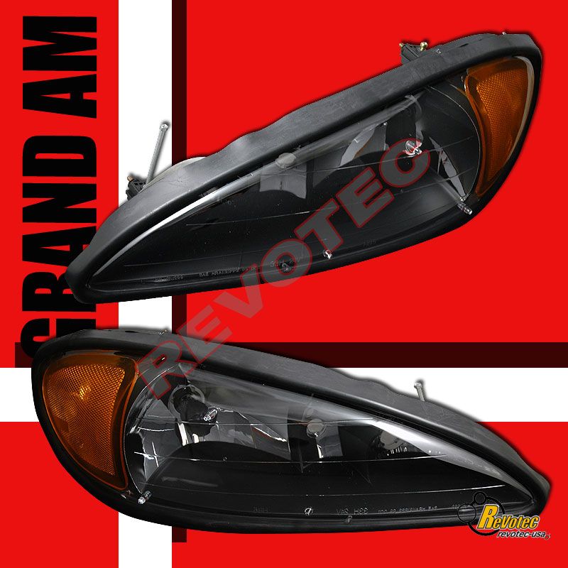 99 05 PONTIAC GRAND AM BLACK HEADLIGHTS 00 01 02 03 04  