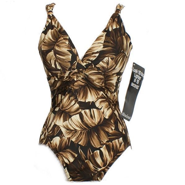 NWT MIRACLESUIT Brown Palms Pandora Twist Swimsuit 14  