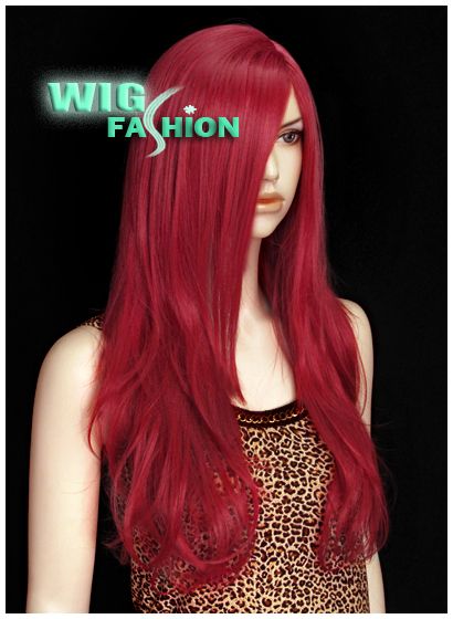 Long 21 in. Wavy Dark Red Hair Wig CL47  