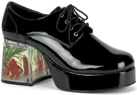 Mens Platform Disco Pimp Black Costume Shoes Fish Heel  