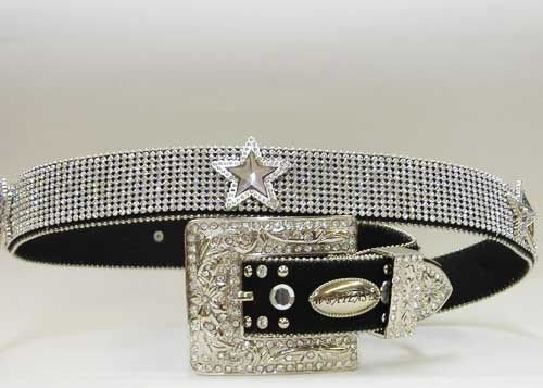 Crystal Rhinestone Star Concho Black Western Belt L  