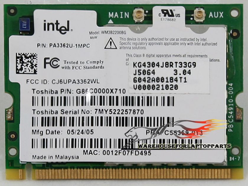 Toshiba MiniPCI Wireless Card PA3362U 1MPC G86C0000X710  