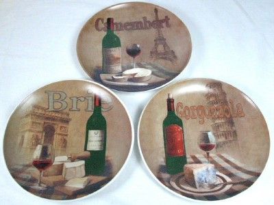 APPETIZER PLATE SET OF 6 WOOD BOX VINTAGE WINE DESIGNS  