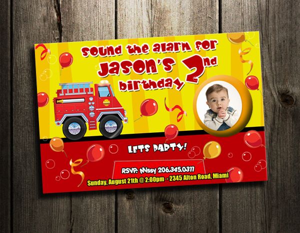 FIRE TRUCK BIRTHDAY PARTY INVITATION CUSTOM FIRETRUCK 1ST BABY SHOWER 