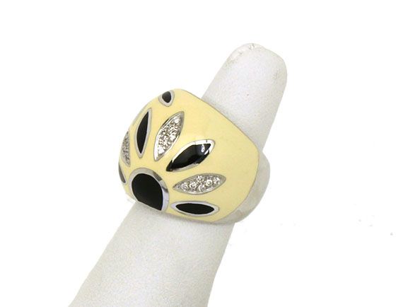 LA NOUVELLE BAGUE SIGNED 18K DIAMONDS ENAMEL RING   NEW 