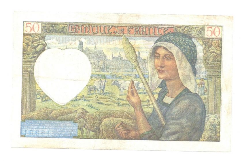 France 50 Francs 24 4 1941 VF++ CRISP NO PIN HOLES Banknote P 93 