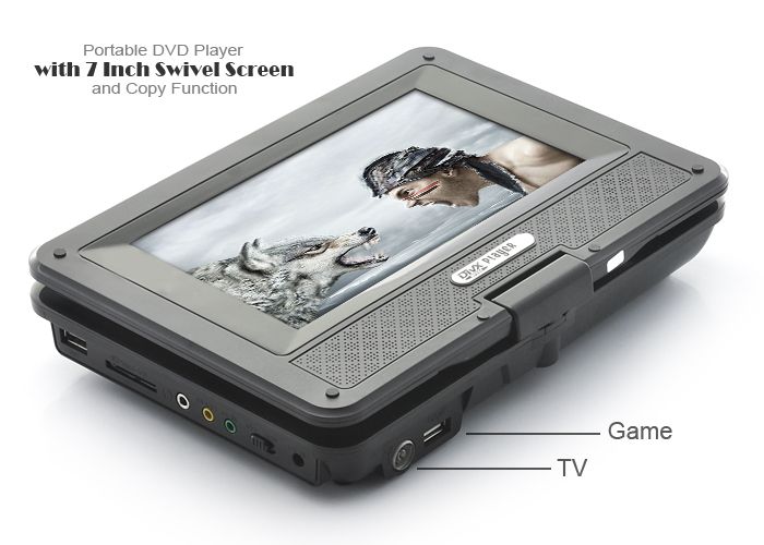 E78 Portable DVD Player with 7 Inch Swivel Screen and Copy Function 