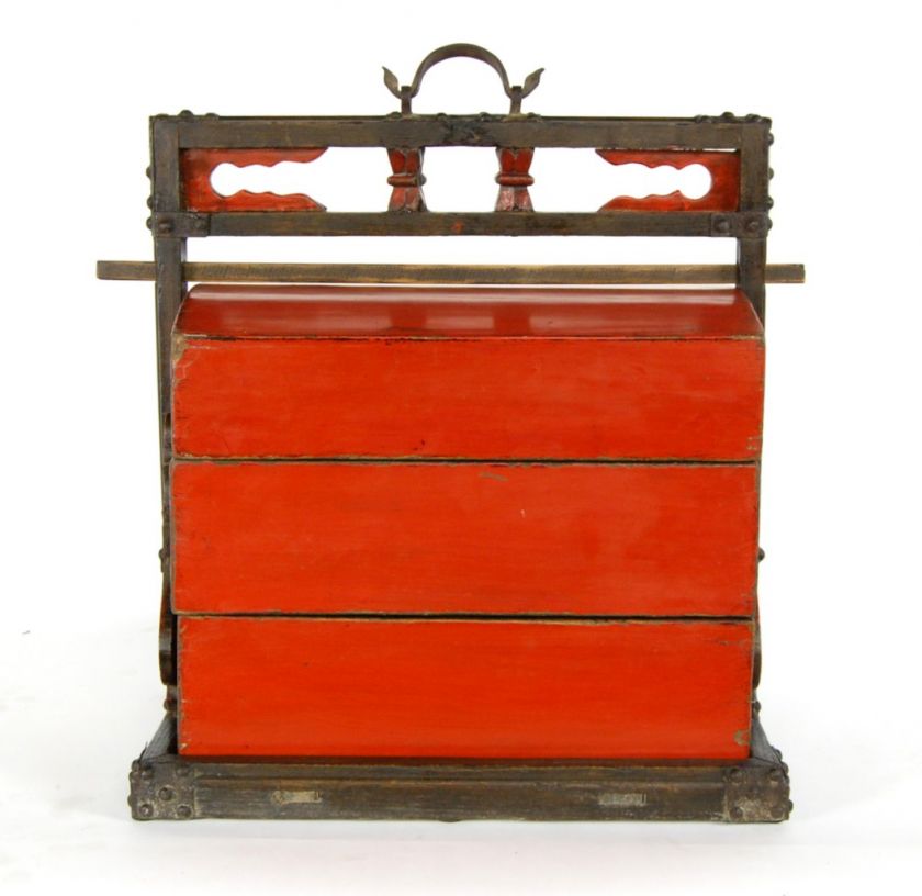 ANTIQUE CHINESE RED WEDDING BASKET 2 Tier Gift Box 23  