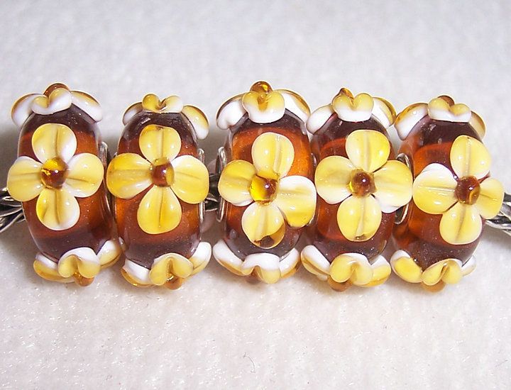   Flower Lampwork Glass Beads fit European Charm Bracelet 1234  