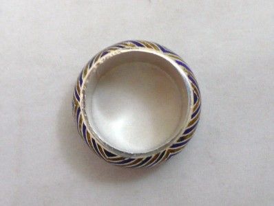 Vintage Sterling Silver Blue & Gold Enamel Dome Ring size 9.5  