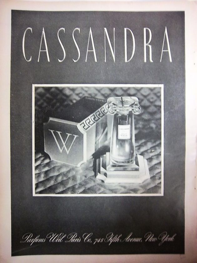 1945 Vintage WEIL Paris Cassandra Perfume Bottle Ad  