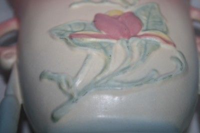 M35 HULL POTTERY Magnolia Pink Blue Vase 7 8 1/2  