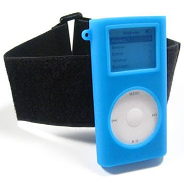 BLUE SILICONE ARMBAND SKIN CASE COVER APPLE IPOD MINI  