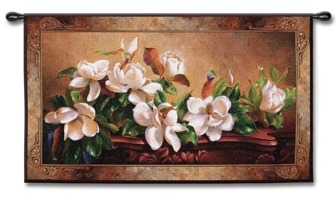 FLORAL FRESH MAGNOLIA FLOWERS ART TAPESTRY WALL HANGING  