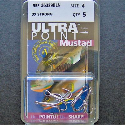 Size #4 Mustad 36329BLN Elite Series Treble. 3X Strong. Black Nickel 