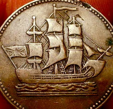 OLD CANADIAN COINS 1800s SAILING SHIP HALFPENNY CANADA  