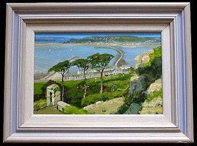 This painting depicts a view from St Michaels Mount towards Penzance 