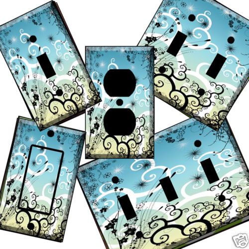 ab dp Blue Scrolls Light Switch Cover wall plate  