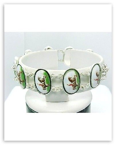 Sterling Silver Horse / Rider Porcelain Top Bracelet  