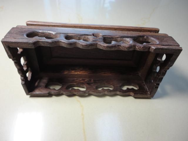 CHINESE BLACK HARDWOOD NICE CARVED BONSAI POT/VASE STAND 145mm  