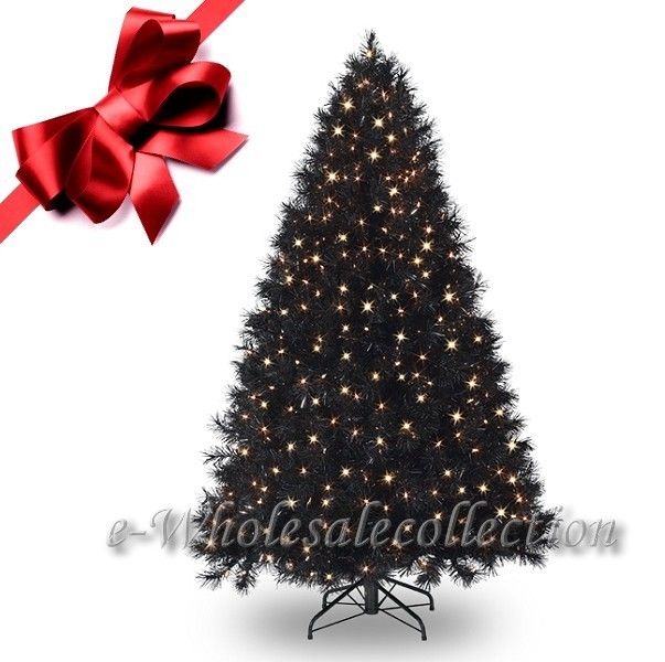 PRE LIT CLEAR ARTIFICIAL X MAS TREE in FULL BLACK  