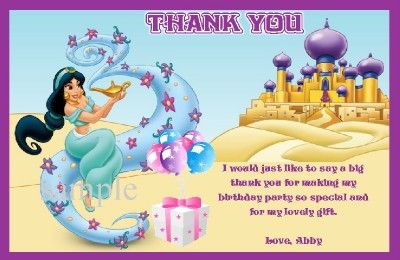 CUSTOM PRINCESS JASMINE INVITATIONS OR THANK YOUS  